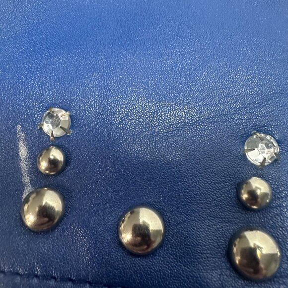 Vintage Valencia Women's Blue Leather Vest Size M Studded and Rhinestone - Picture 10 of 13